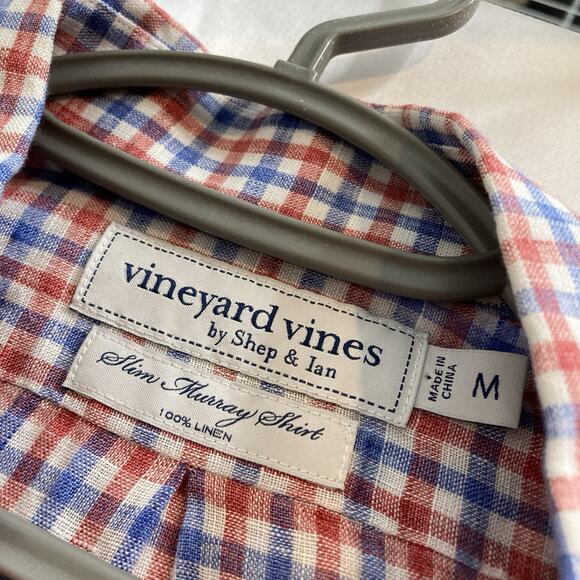 Vineyard‎ Vines Men's Slim Murray Plaid Linen Shirt Size M Preppy Old Money ACK - Picture 5 of 12